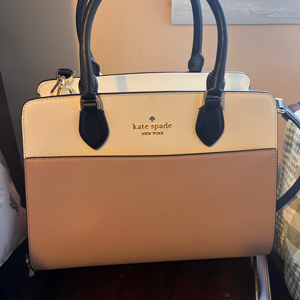 kate spade Two-Tone Leather Satchel in Tan and Cream